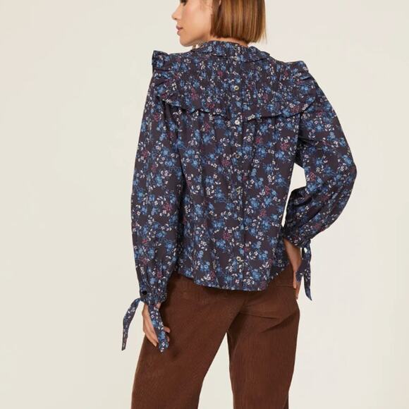 EUC Sea New York TILLY Floral Smocked Blouse, Large - Picture 2 of 10